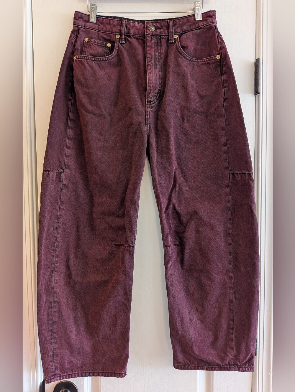 Rag & Bone Charlie High Rise Ankle Barrel Leg Jeans Burnt Burgundy Denim Size 27 - Picture 3 of 15